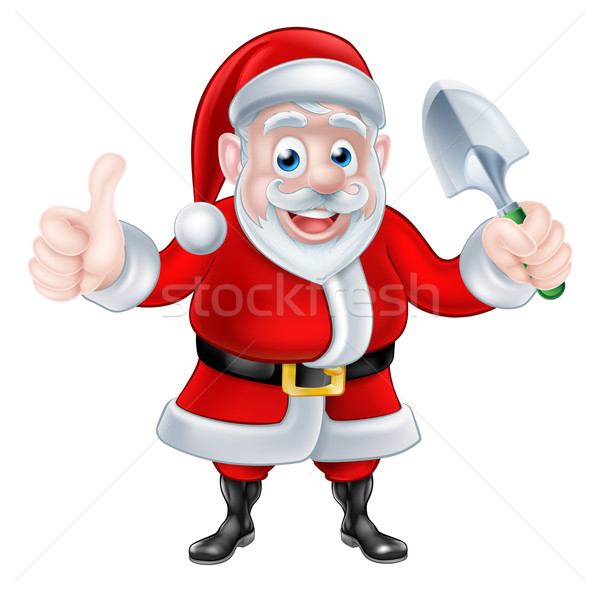 Cartoon Santa Giving Thumbs Up Holding Trowel Spade Stock photo © Krisdog