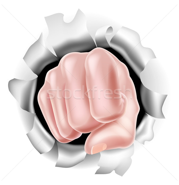 Fist Punching Through White Background Stock photo © Krisdog