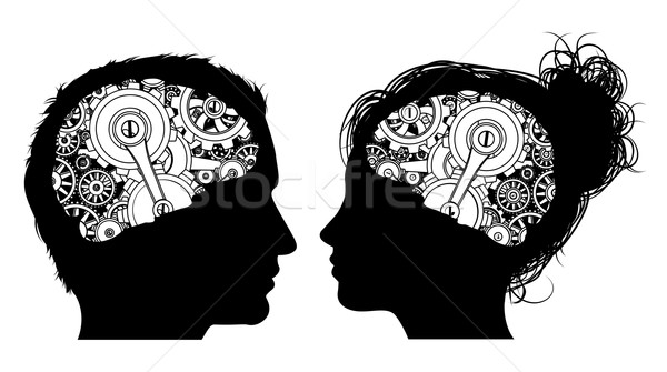 Dişliler beyin adam kadın siluet Stok fotoğraf © Krisdog