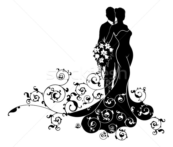 Bride and Groom Wedding Abstract Dress Silhouette Stock photo © Krisdog