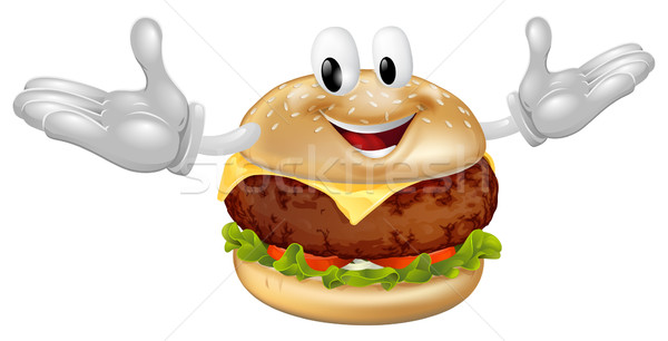 Stok fotoğraf: Burger · maskot · adam · örnek · sevimli · mutlu