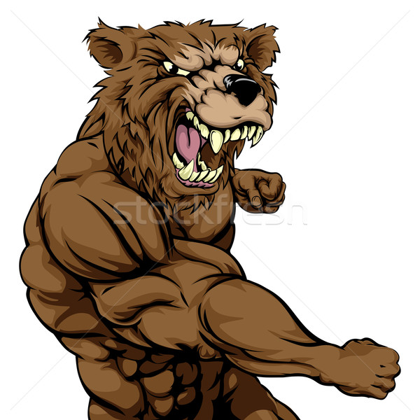 Mean bear sports mascot punching Stock photo © Krisdog