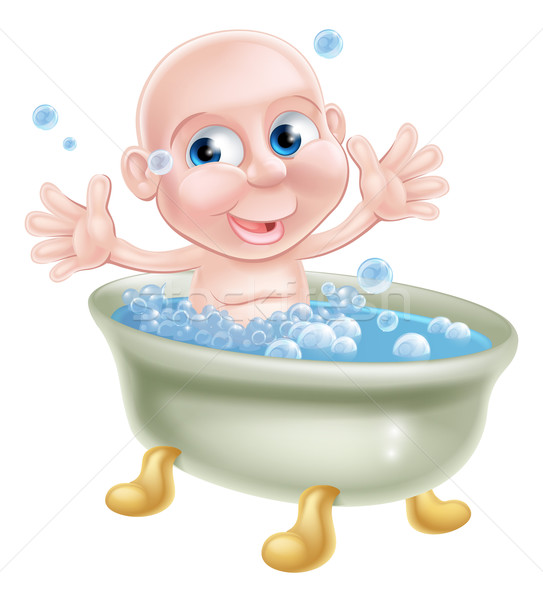 Happy cartoon baby in bath Stock photo © Krisdog