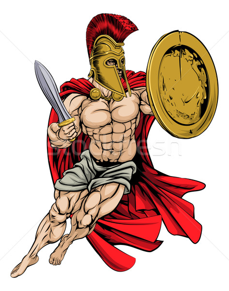 紅色 希臘語 戰士 插圖 肌肉發達 強烈 商業照片 © Krisdog