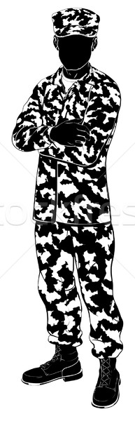 Stock foto: Soldat · Silhouette · Illustration · militärischen · stehen · Arme