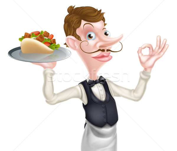 Stock photo: Cartoon Perfect Kebab Pita Waiter