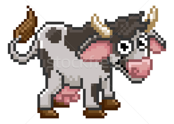 Pixel Art Cartoon Cow Farm Animal Stock photo © Krisdog