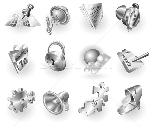 Metal metallic web and application icon set Stock photo © Krisdog