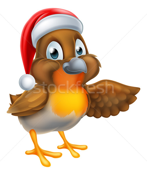 Cartoon Рождества птица Дед Мороз Hat указывая Сток-фото © Krisdog