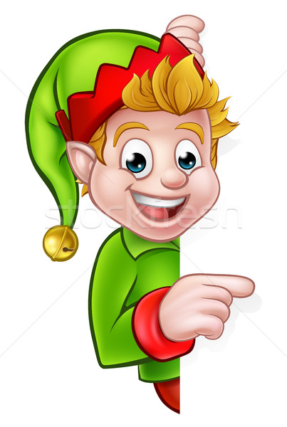 Pointing Christmas Elf Cartoon Character Stock photo © Krisdog