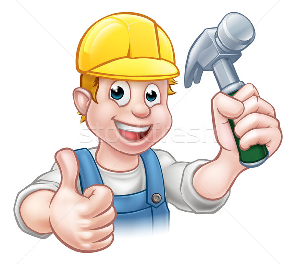 Handyman Carpenter Cartoon Character Holding Hammer Stock photo © Krisdog