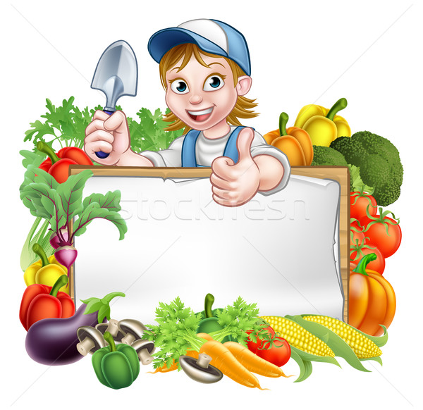 Woman Gardener Vegetables Sign Stock photo © Krisdog