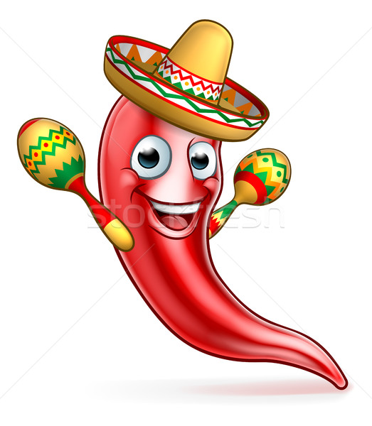 Stock photo: Mexican Chilli Pepper with Maracas and Sombrero