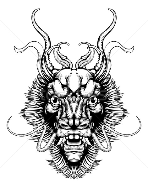 Stil Drachen Original Illustration Kopf Jahrgang Stock foto © Krisdog