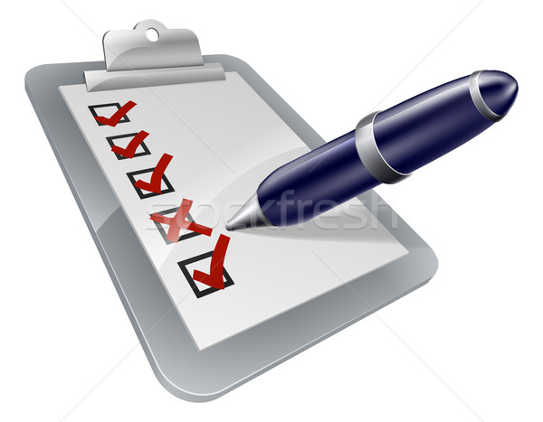 Survey clip board and pen icon Stock photo © Krisdog