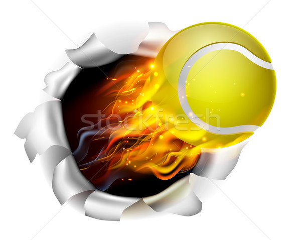 Flaming Tennis Ball Tearing a Hole in the Background Stock photo © Krisdog
