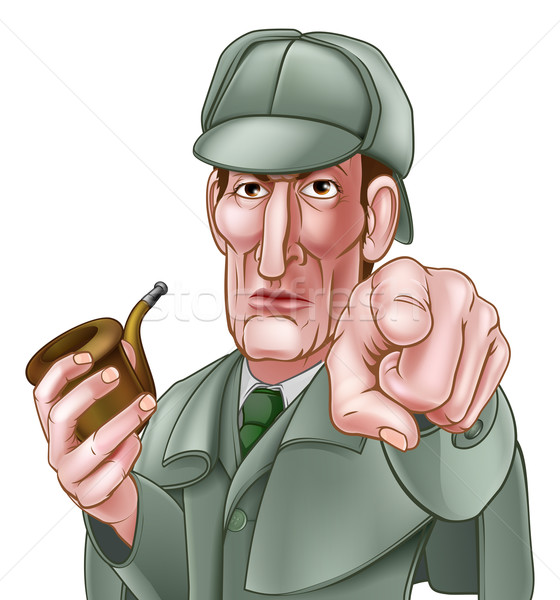 Sherlock Holmes Pointing Cartoon Stock photo © Krisdog