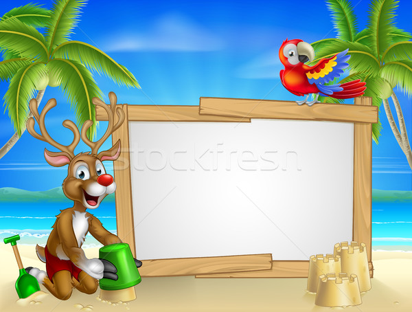 Stock photo: Beach Christmas Santas Reindeer