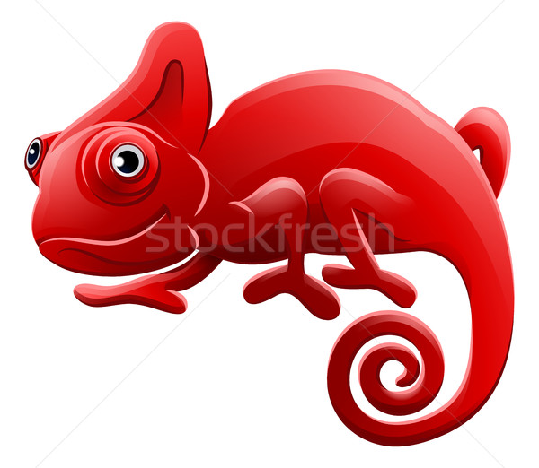 Foto stock: Camaleão · animal · desenho · animado · vermelho · lagarto