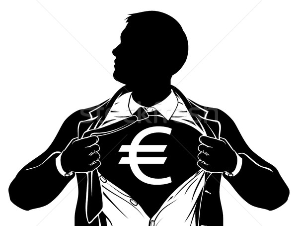 Stock photo: Euro Business Man Superhero Tearing Shirt Chest