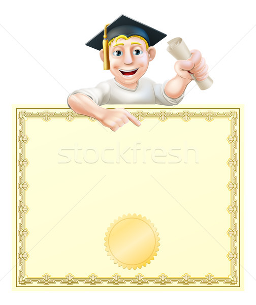 Absolvent Diplom Karikatur Mann cap halten Stock foto © Krisdog