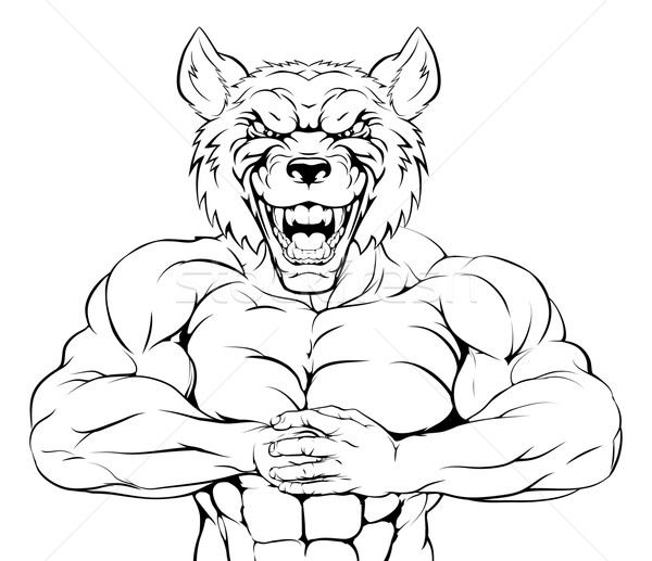 Fuerte lobo mascota carácter deportes listo Foto stock © Krisdog