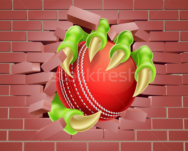 Claw with Cricket Ball Breaking Through Brick Wall Stock photo © Krisdog