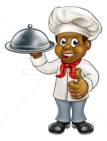 Black Chef Cartoon Character with Platter Stock photo © Krisdog