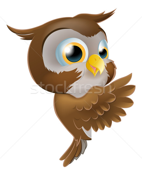 Stockfoto: Wijzend · cute · uil · illustratie · cartoon · karakter