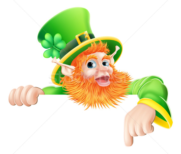Leprechaun pointing down at sign Stock photo © Krisdog
