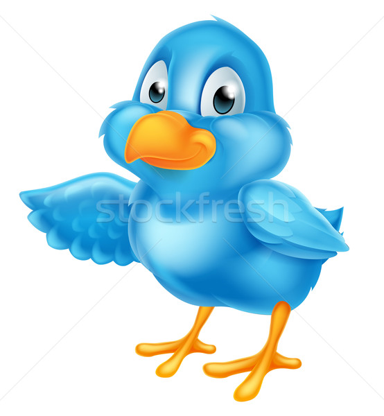 Cartoon wijzend vleugel vogel karakter Blauw Stockfoto © Krisdog
