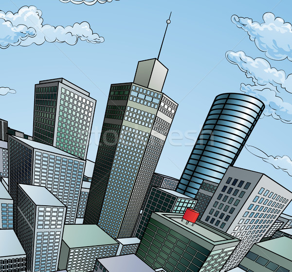 Stadt Gebäude Karikatur Pop-Art Comic Stil Stock foto © Krisdog