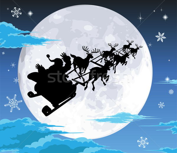 聖誕老人 側影 望月 天空 藍色 夜 商業照片 © Krisdog