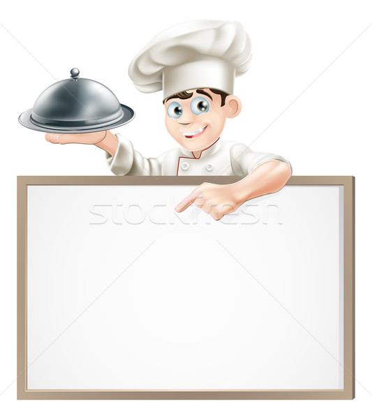 Cartoon chef with cloche and menu Stock photo © Krisdog