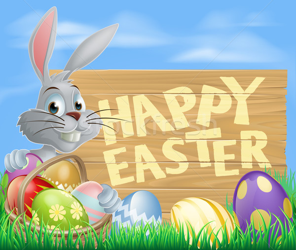 Stock photo: White Happy Easter eggs bunny