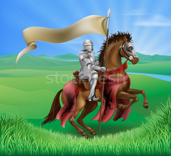 Zdjęcia stock: Rycerz · konia · dziedzinie · czerwony · średniowiecznej · zbroja