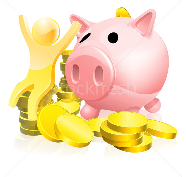 Stock foto: Sparschwein · Person · Erfolg · Geld · glücklich · Sitzung