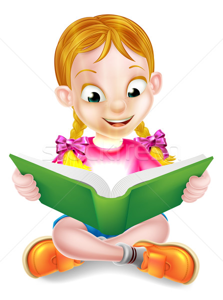 Desen animat fată lectură uimitor carte fericit Imagine de stoc © Krisdog