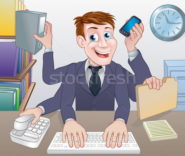 Multitasking Business Man Cartoon Stock photo © Krisdog