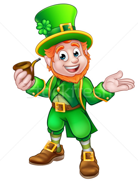 St Patricks Day Leprechaun Holding Pipe Stock photo © Krisdog