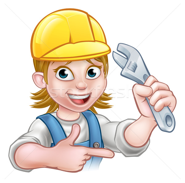 Plumber or Mechanic Woman Holding Spanner Stock photo © Krisdog