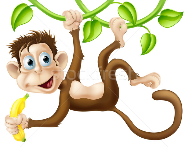 Monkey swinging with banana Stock photo © Krisdog