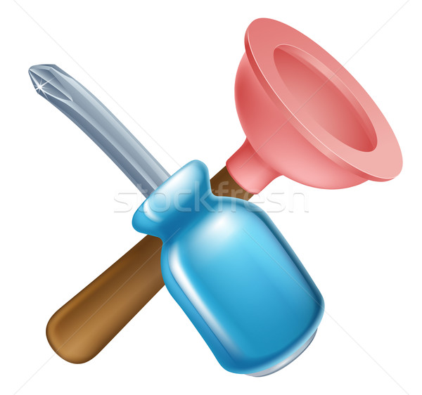 Crossed screwdriver and plunger tools Stock photo © Krisdog