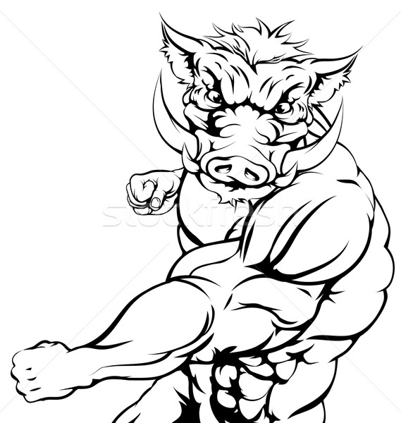 Mean boar sports mascot punching Stock photo © Krisdog
