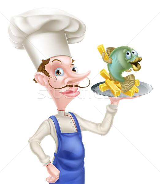[[stock_photo]]: Cartoon · poissons · puces · chef · fruits · de · mer