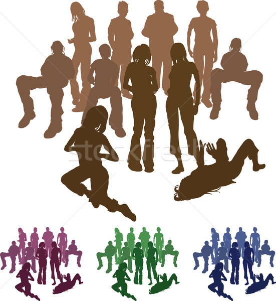 Groupe amis silhouette illustration séparé [[stock_photo]] © Krisdog