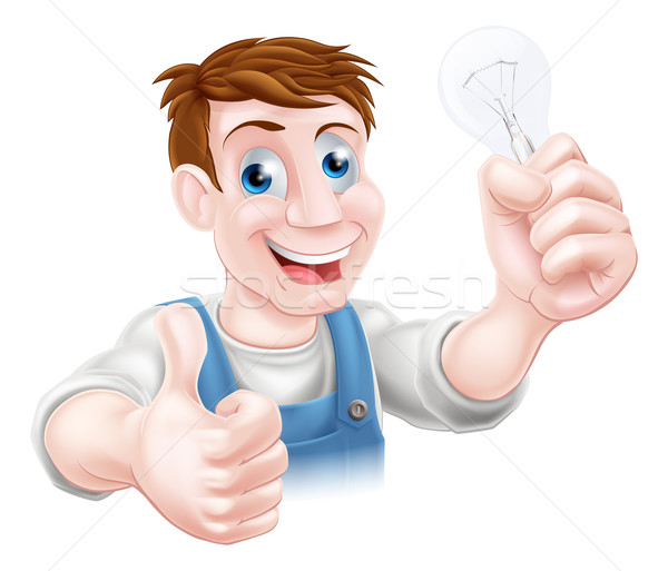 Cartoon electricista bombilla hombre Foto stock © Krisdog