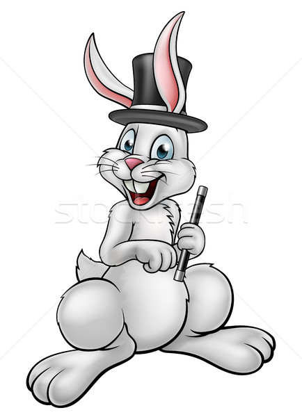 Coniglio mago Hat bacchetta magica cartoon bianco Foto d'archivio © Krisdog