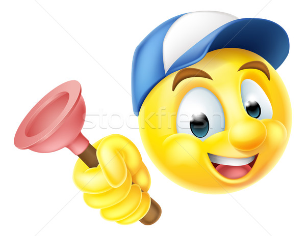 Plumber Emoji Emoticon with Plunger Stock photo © Krisdog