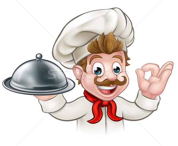 Stock photo: Cartoon Chef Holding Plate or Platter